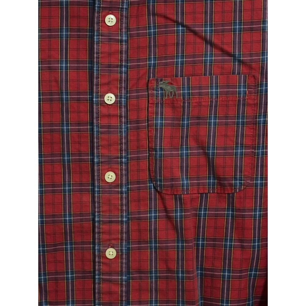 abercrombie fitch shirt XL muscle fit red plaid moose logo button down